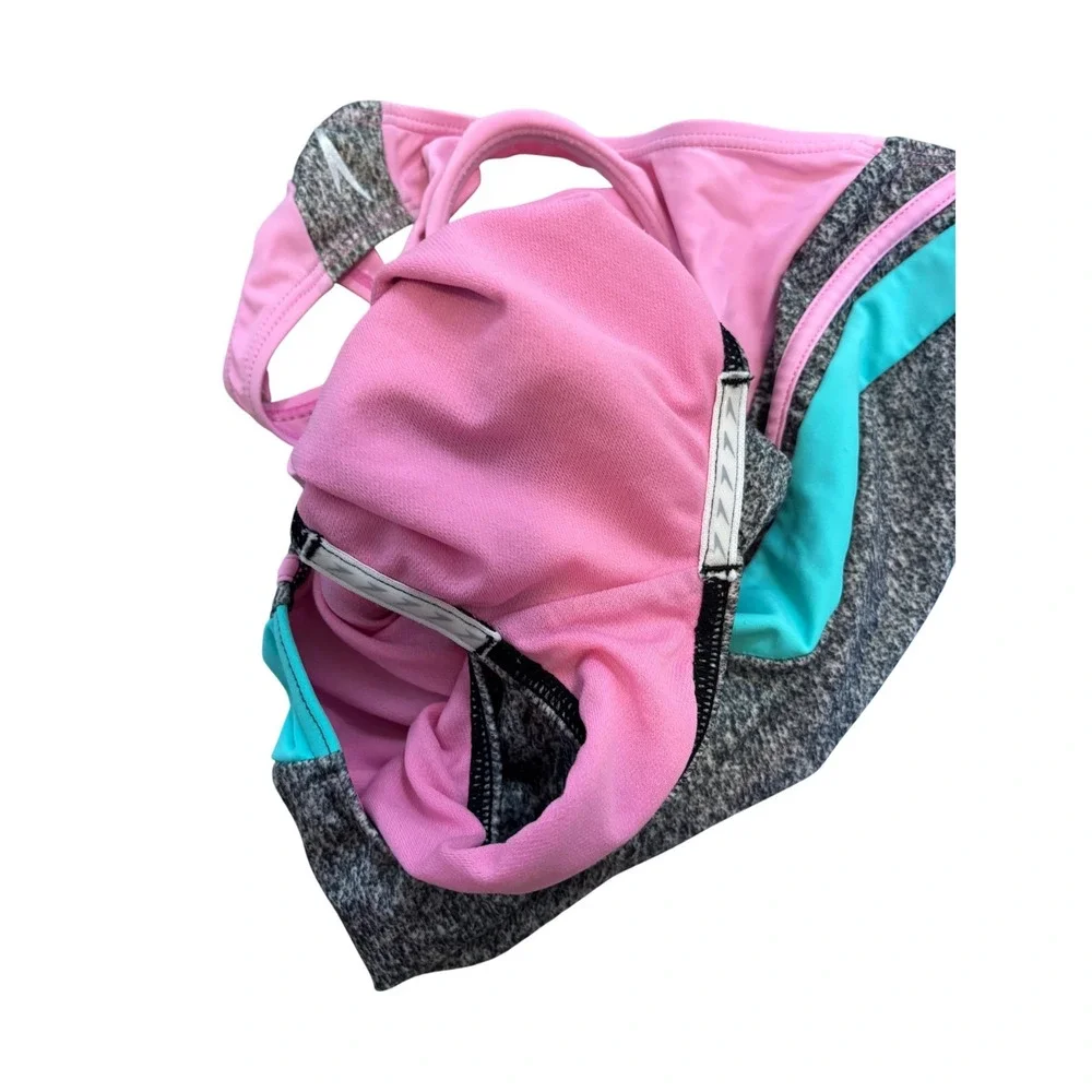 Speedo Girls One Piece Swimsuit Pink Turquoise Heather Grey Racerback Size 14